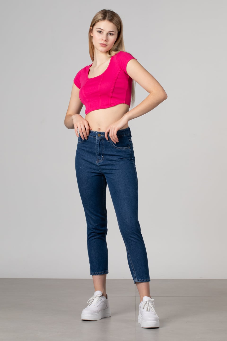 Geniş yaka kısa kol body-8051 Fuşya
