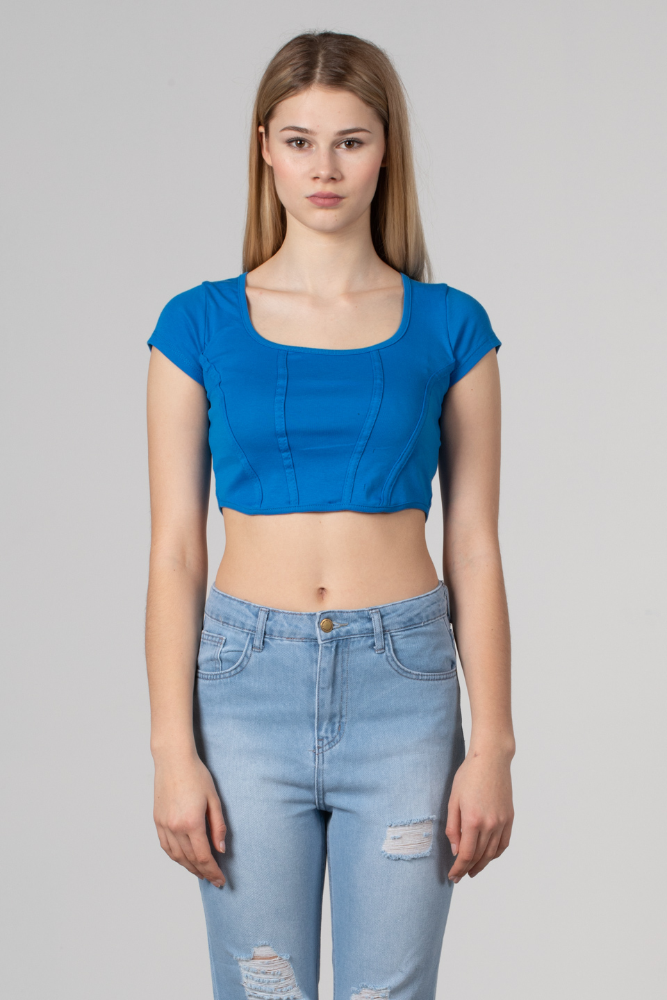 Geniş yaka kısa kol body-8051 Saks