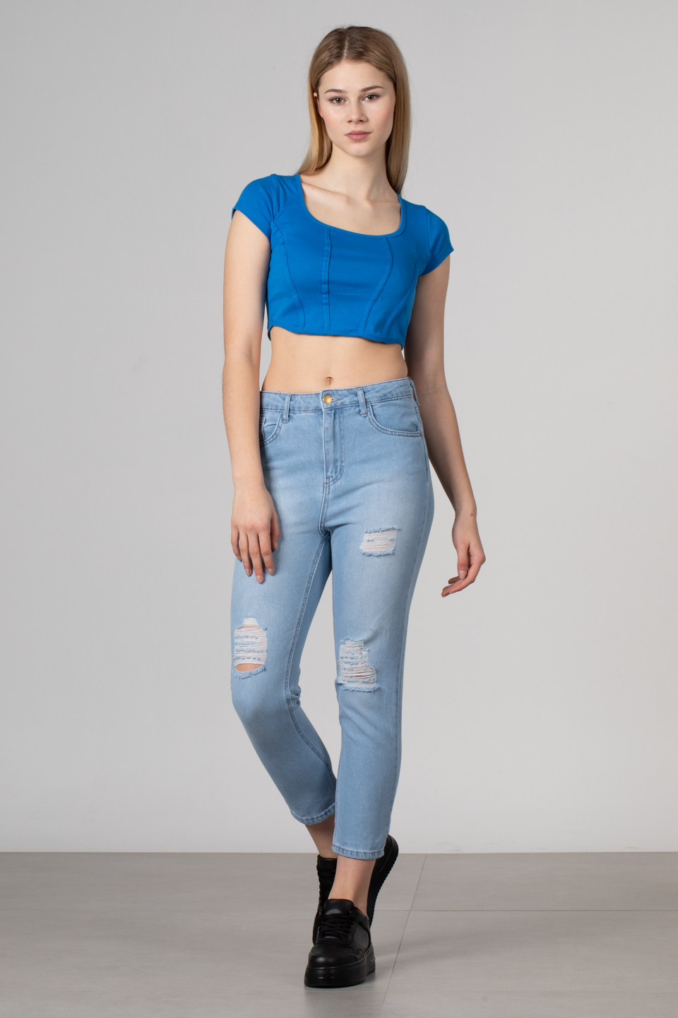 Geniş yaka kısa kol body-8051 Saks