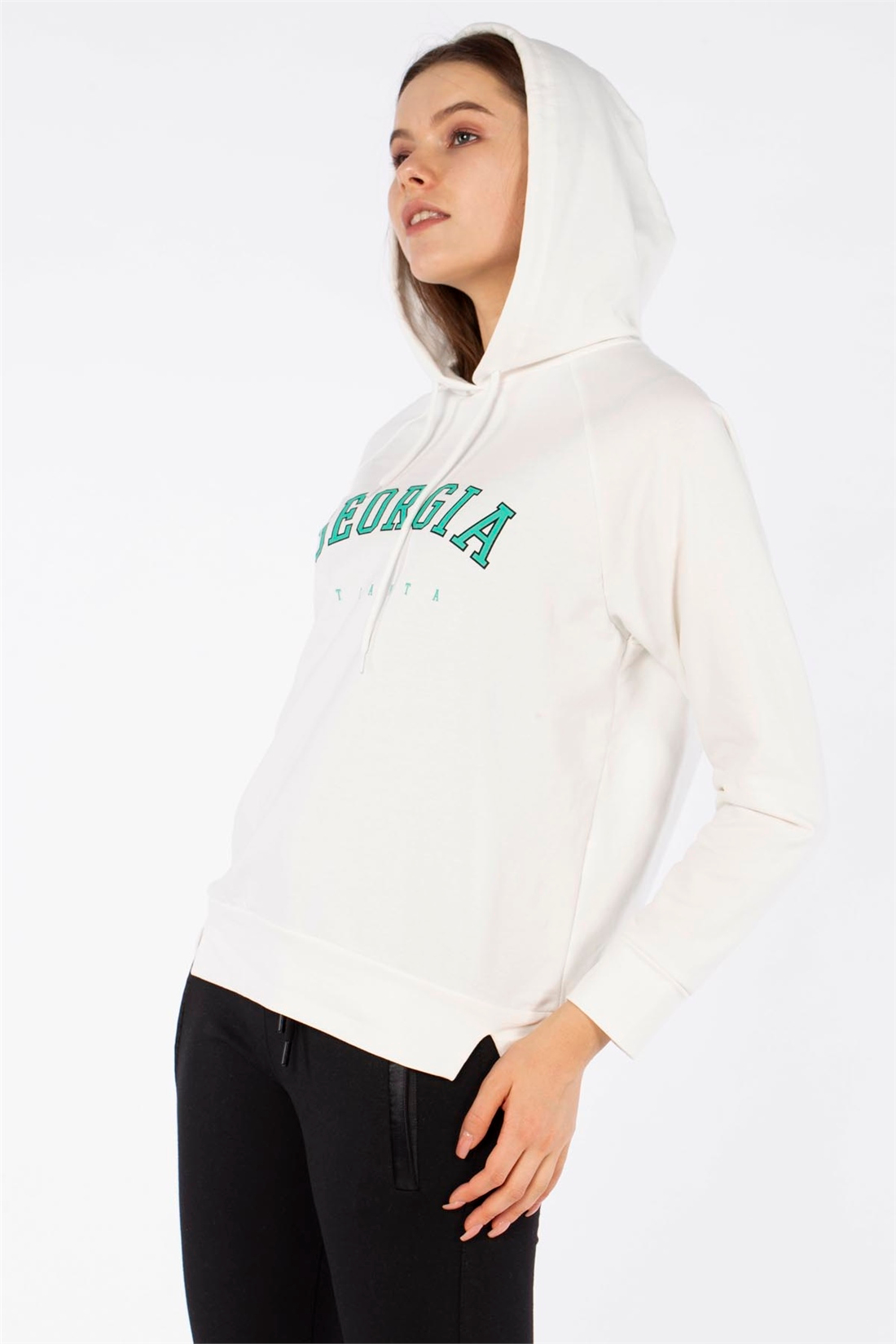 Georgia Baskılı Sweatshirt-Ekru