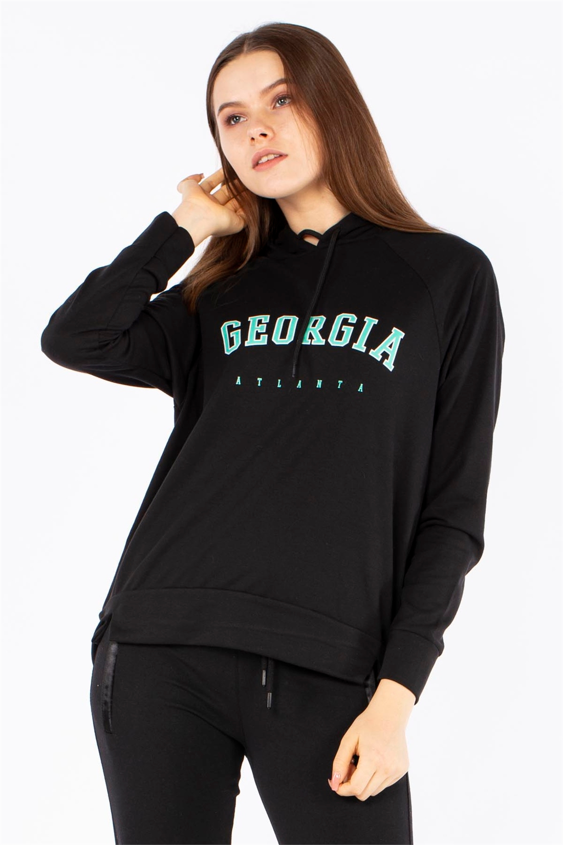 Georgia Baskılı Sweatshirt-Siyah