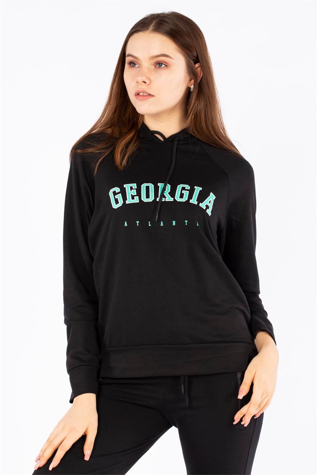Georgia Baskılı Sweatshirt-Siyah