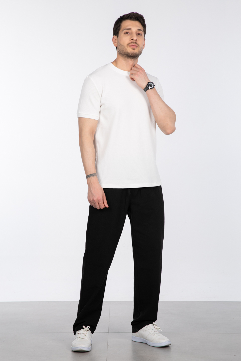 Gipeli waffal basıc t-shirt-2709 Ekru