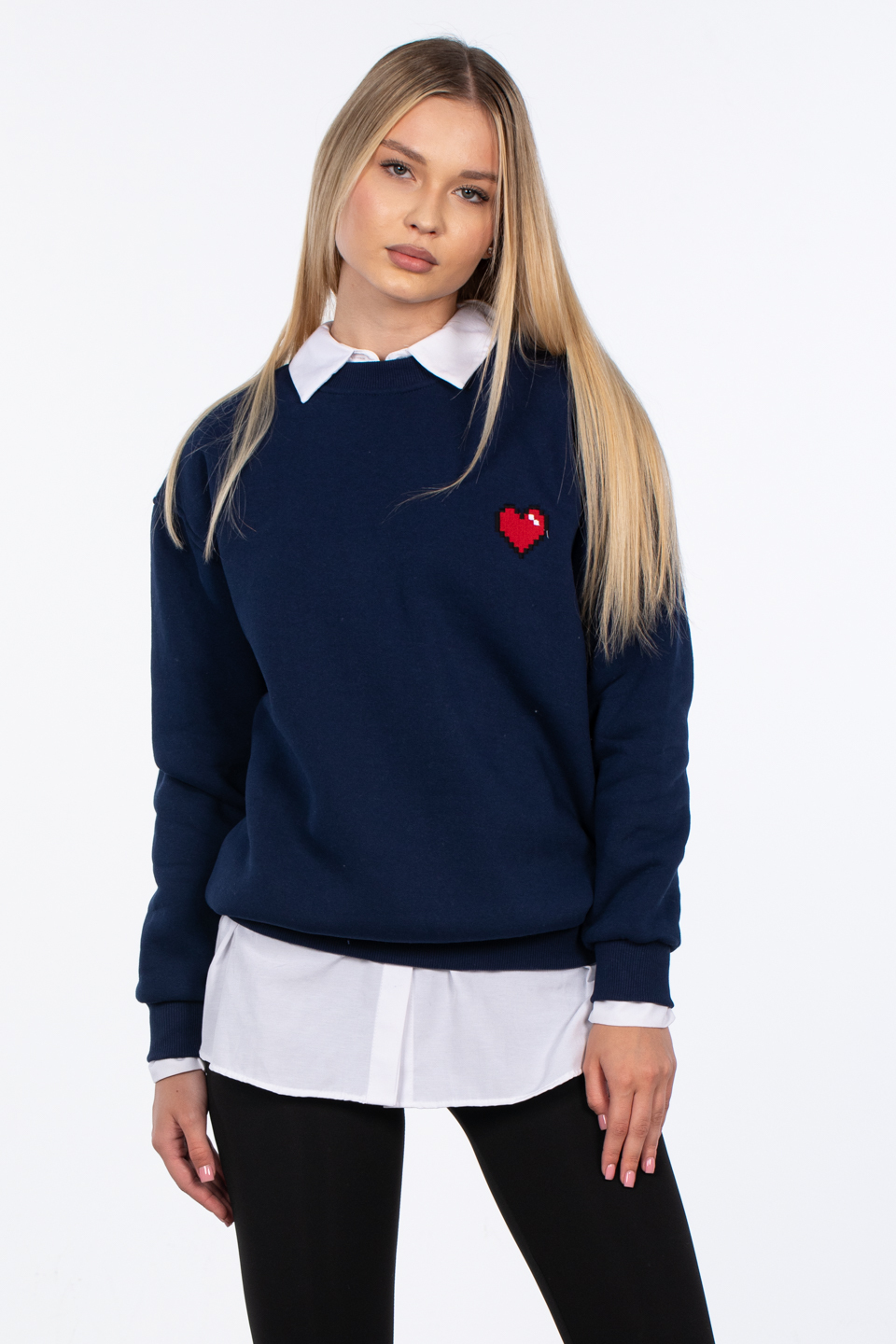 Göğsü kalp detaylı sweatshirt-83-560 Lacivert