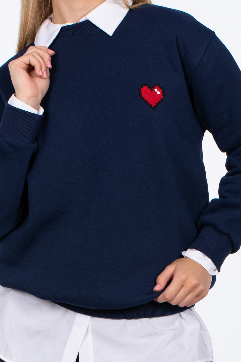 Göğsü kalp detaylı sweatshirt-83-560 Lacivert