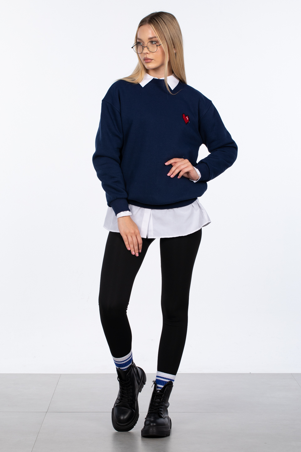 Göğsü kalp detaylı sweatshirt-83-560 Lacivert