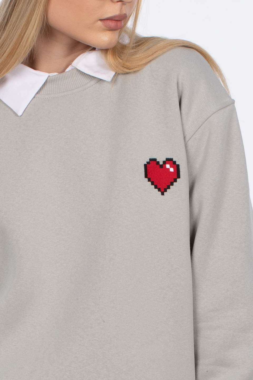 Göğsü Kalp Detaylı Sweatshirt - Gri