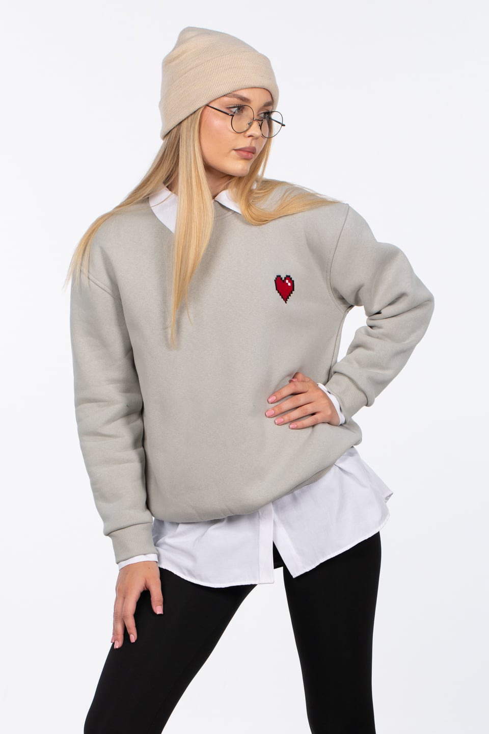 Göğsü Kalp Detaylı Sweatshirt - Gri