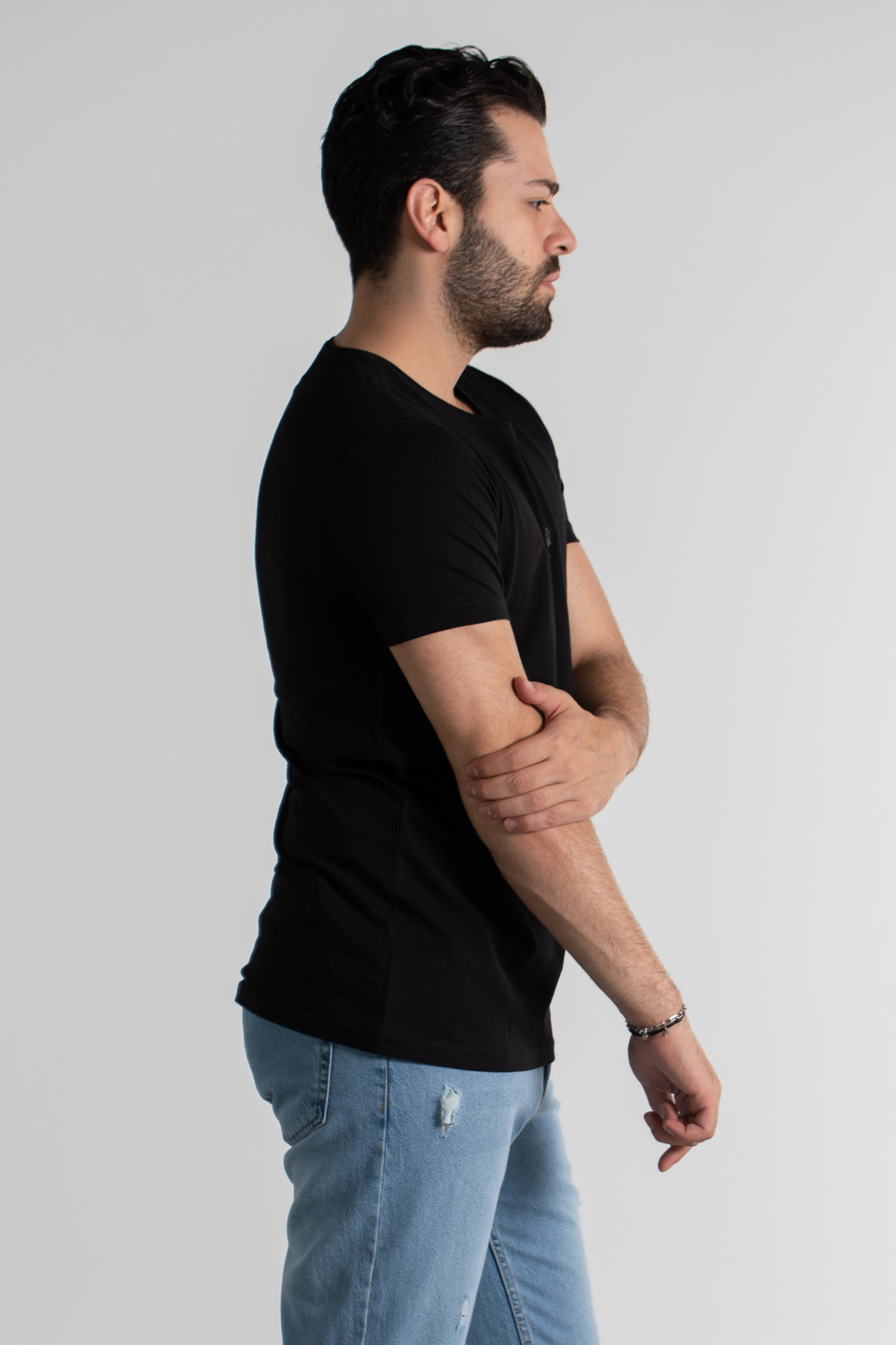 Göğüs aslan baskı t-shırt-2367 Siyah