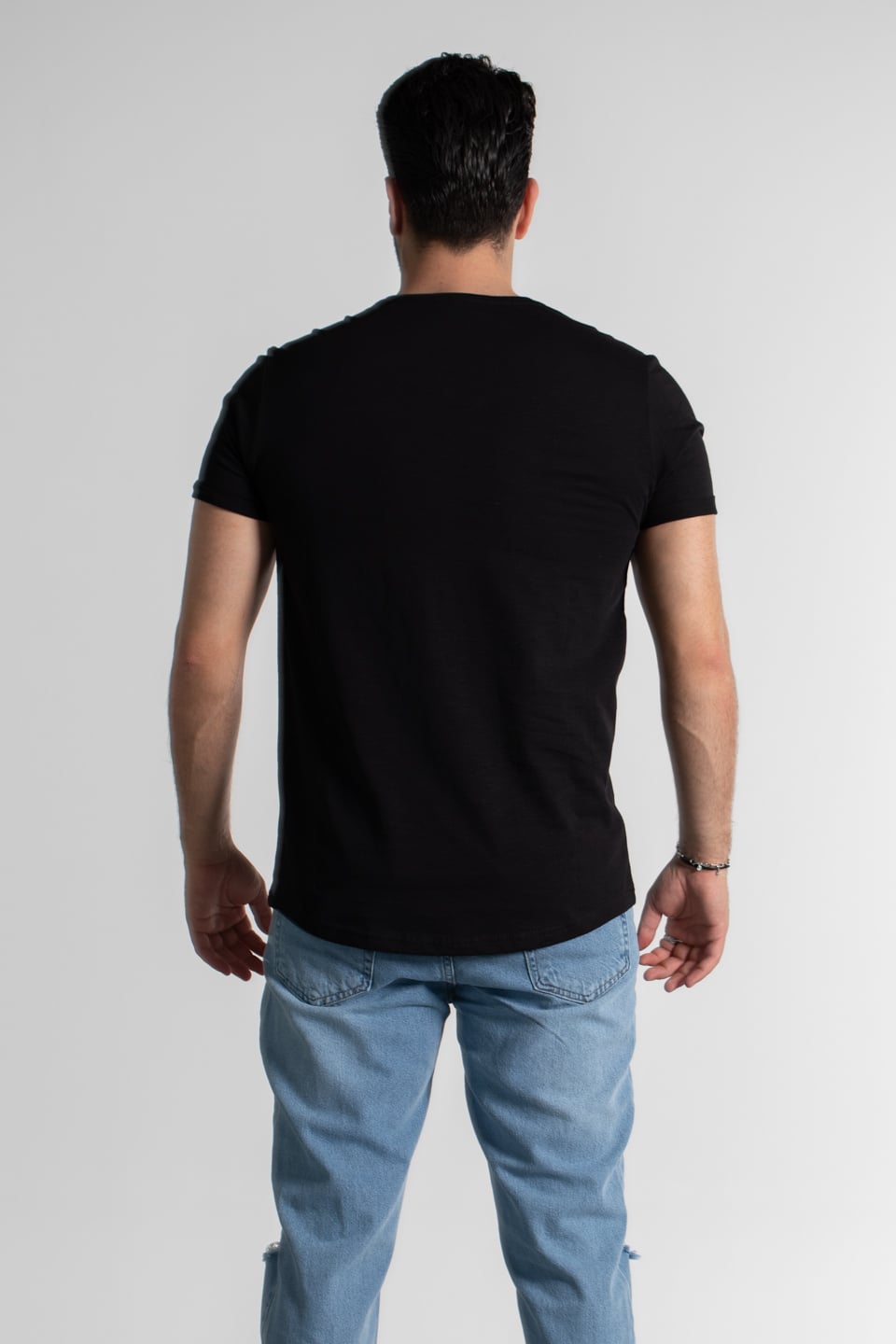 Göğüs baskılı t-shırt-2385 Siyah