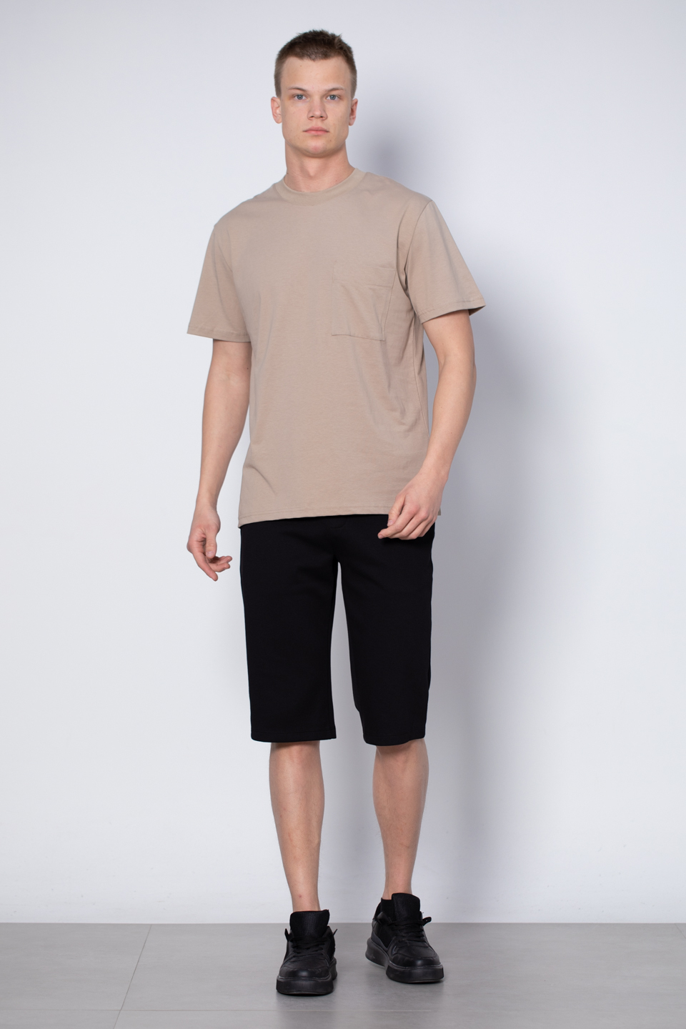 Göğüs cepli relax fit t-shirt-2271 Vizon