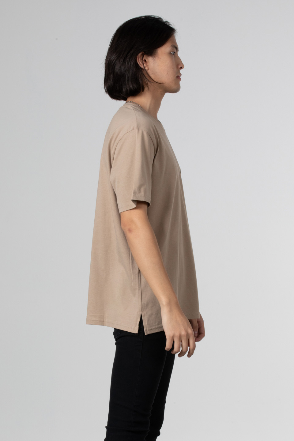 Göğüs cepli relax fit t-shirt-2271 Vizon