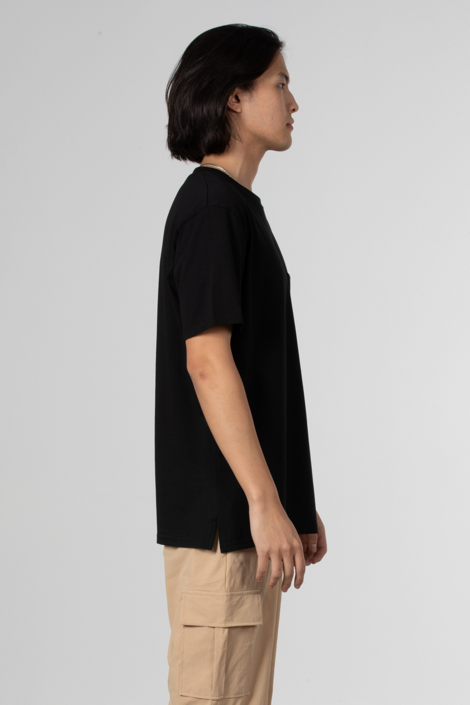 Göğüs Cepli Relax Fit T-Shirt - Siyah