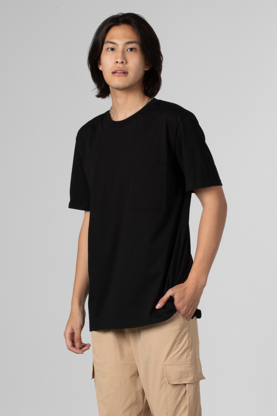 Göğüs Cepli Relax Fit T-Shirt - Siyah