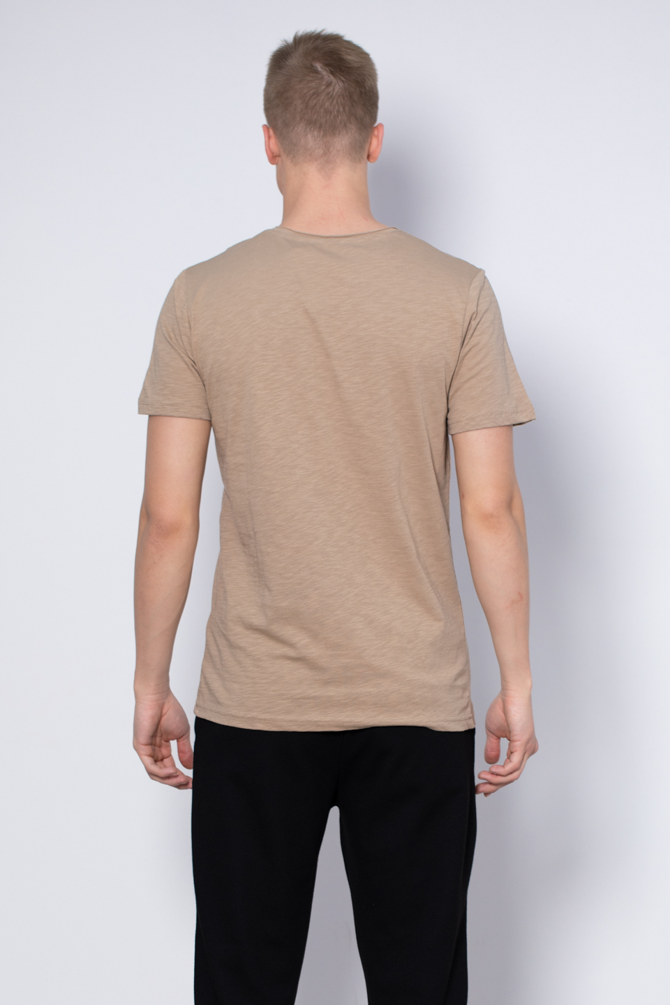 Göğüs cepli t-shirt-2000 Vizon