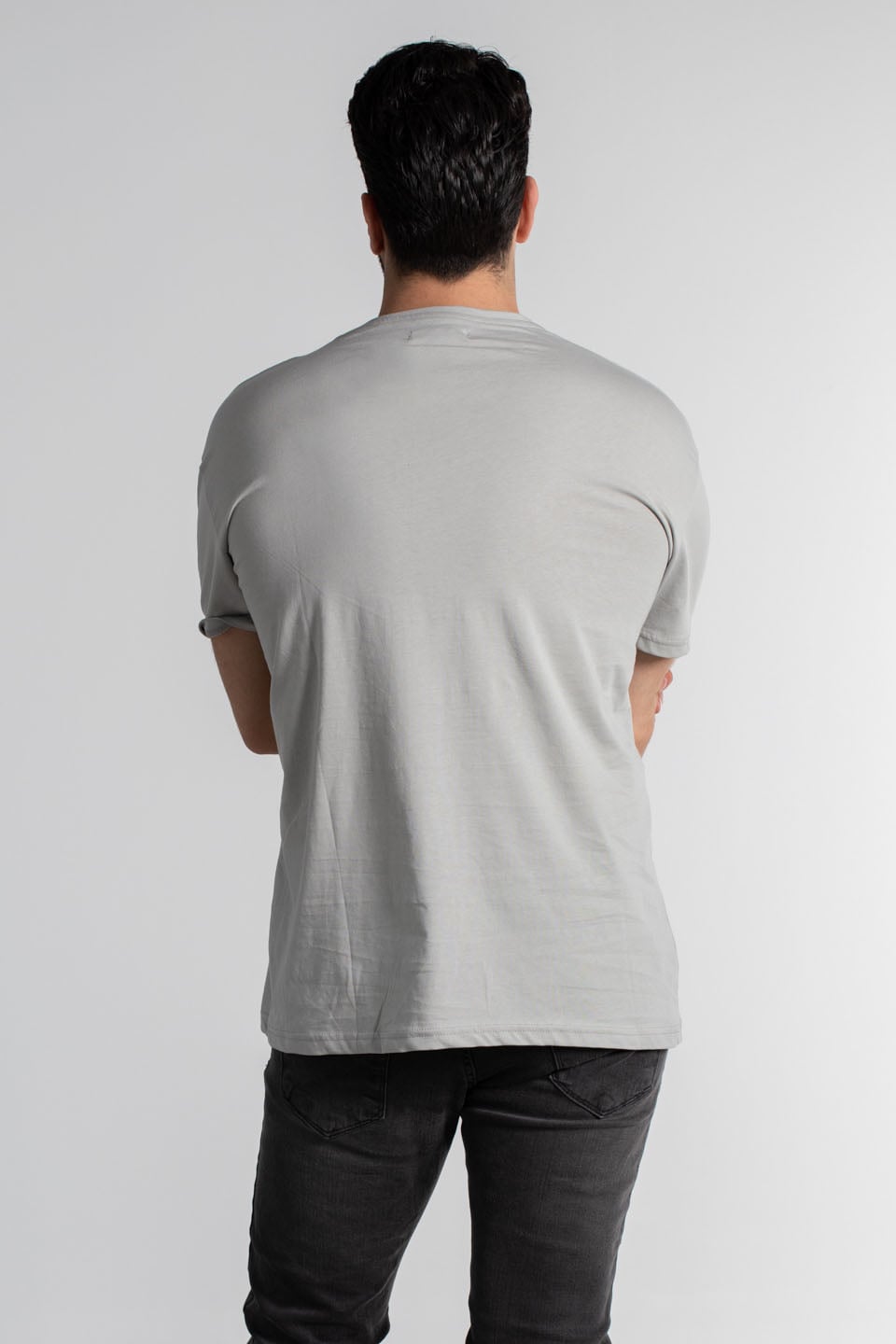 Göğüs çiçek baskılı oversize t-shirt-4460 B.Gri