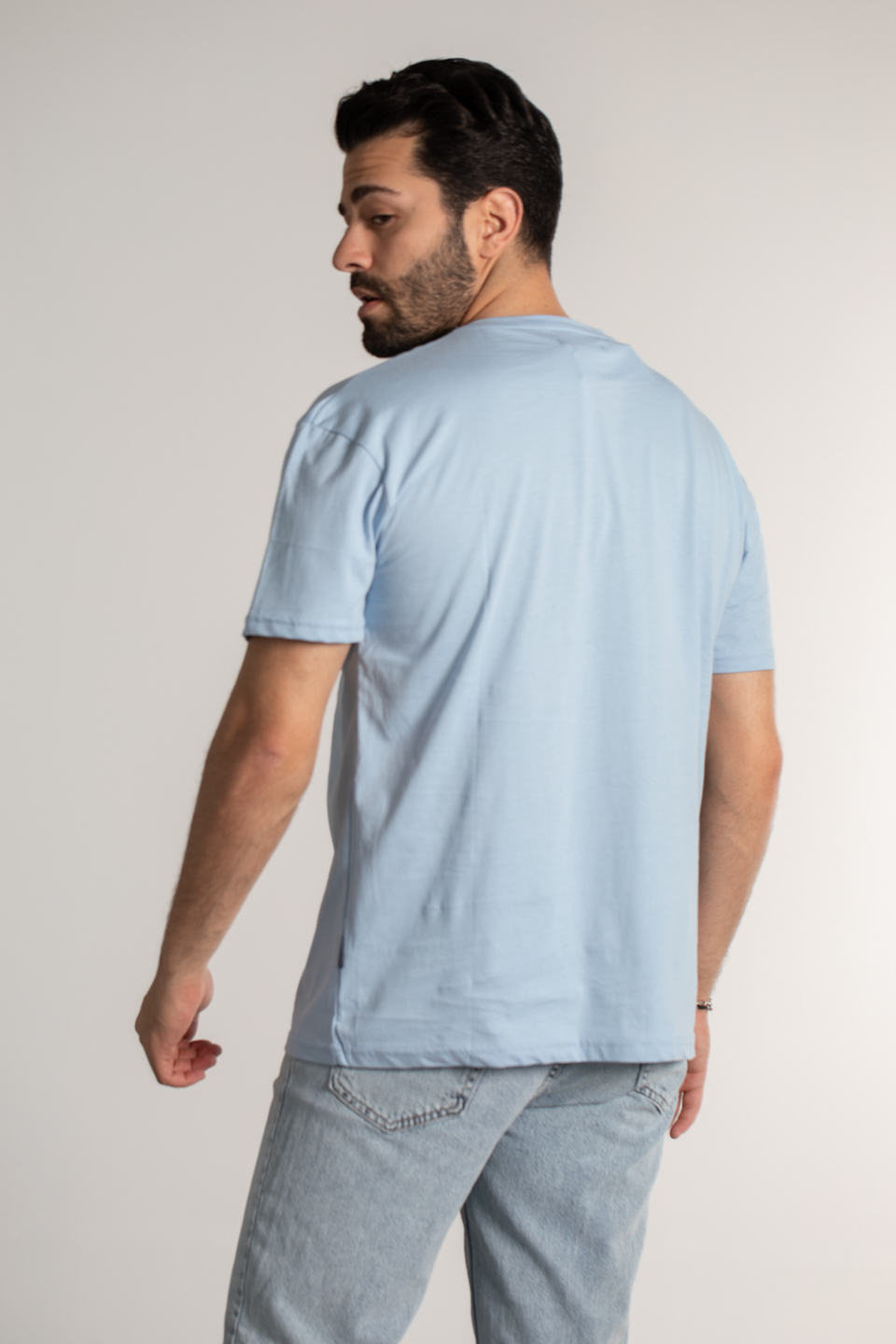Göğüs çiçek baskılı oversize t-shirt-4460 Bebe Mavi