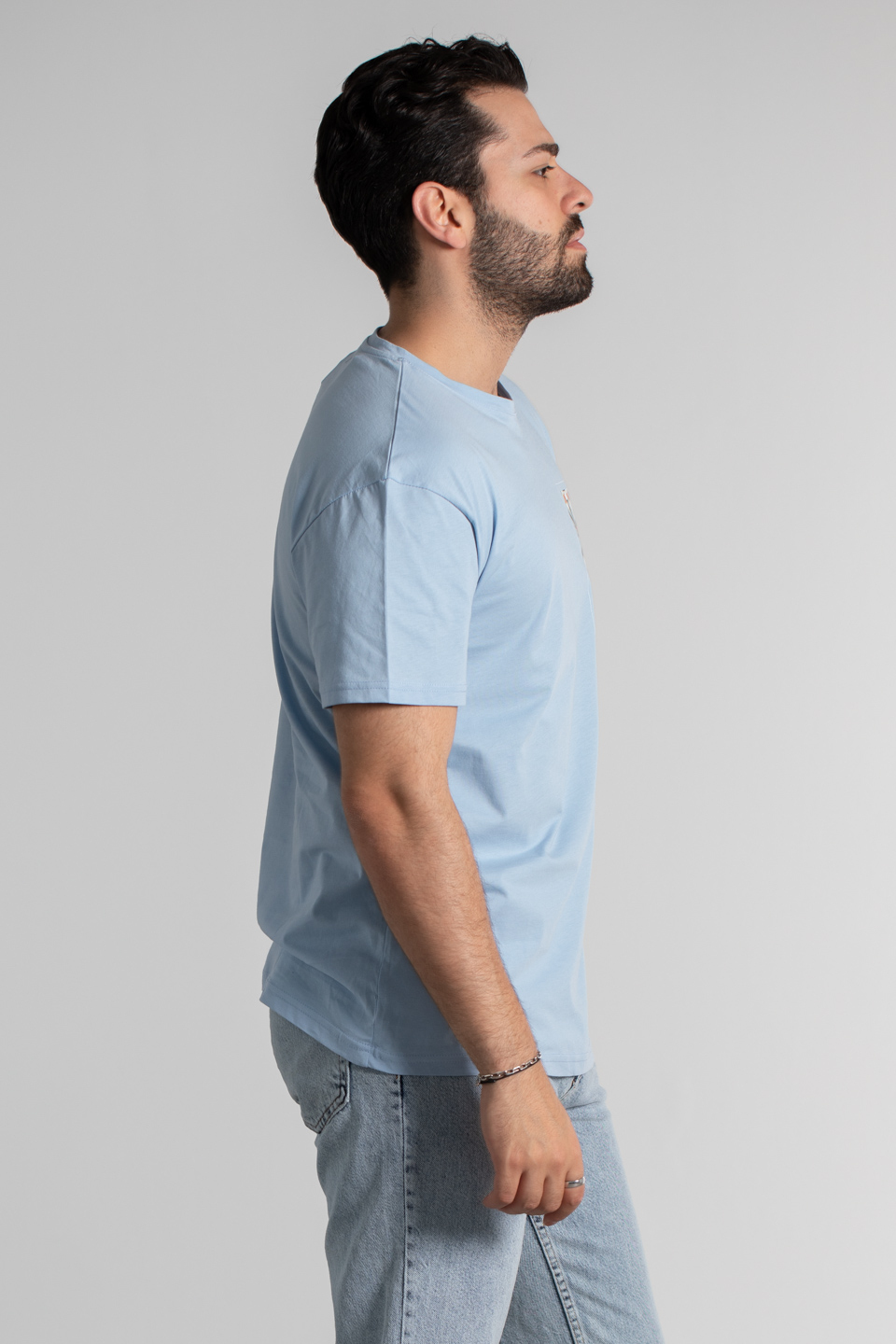 Göğüs çiçek baskılı oversize t-shirt-4460 Bebe Mavi