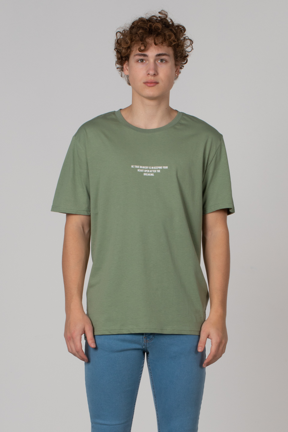 Göğüs yazı baskılı t-shirt-2624 Elma