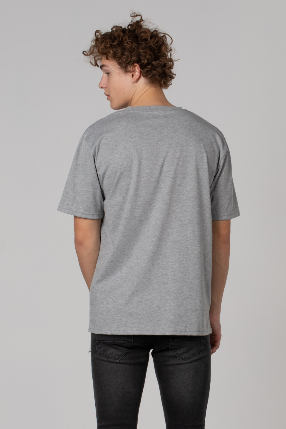 Göğüs yazı baskılı t-shirt-2624 Gri Melanj