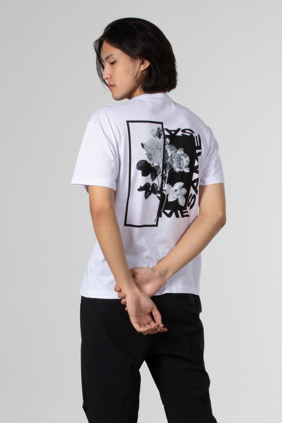 Göğüs yazılı arka baskılı t-shirt-1003 Beyaz