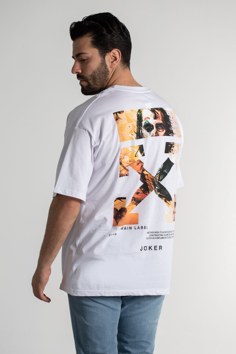Göğüsü baskılı t-shirt-4001 Beyaz