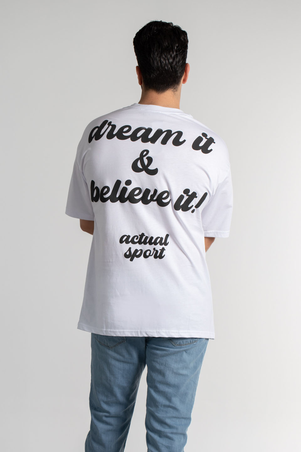 Göğüsü baskılı t-shirt-4002 Beyaz
