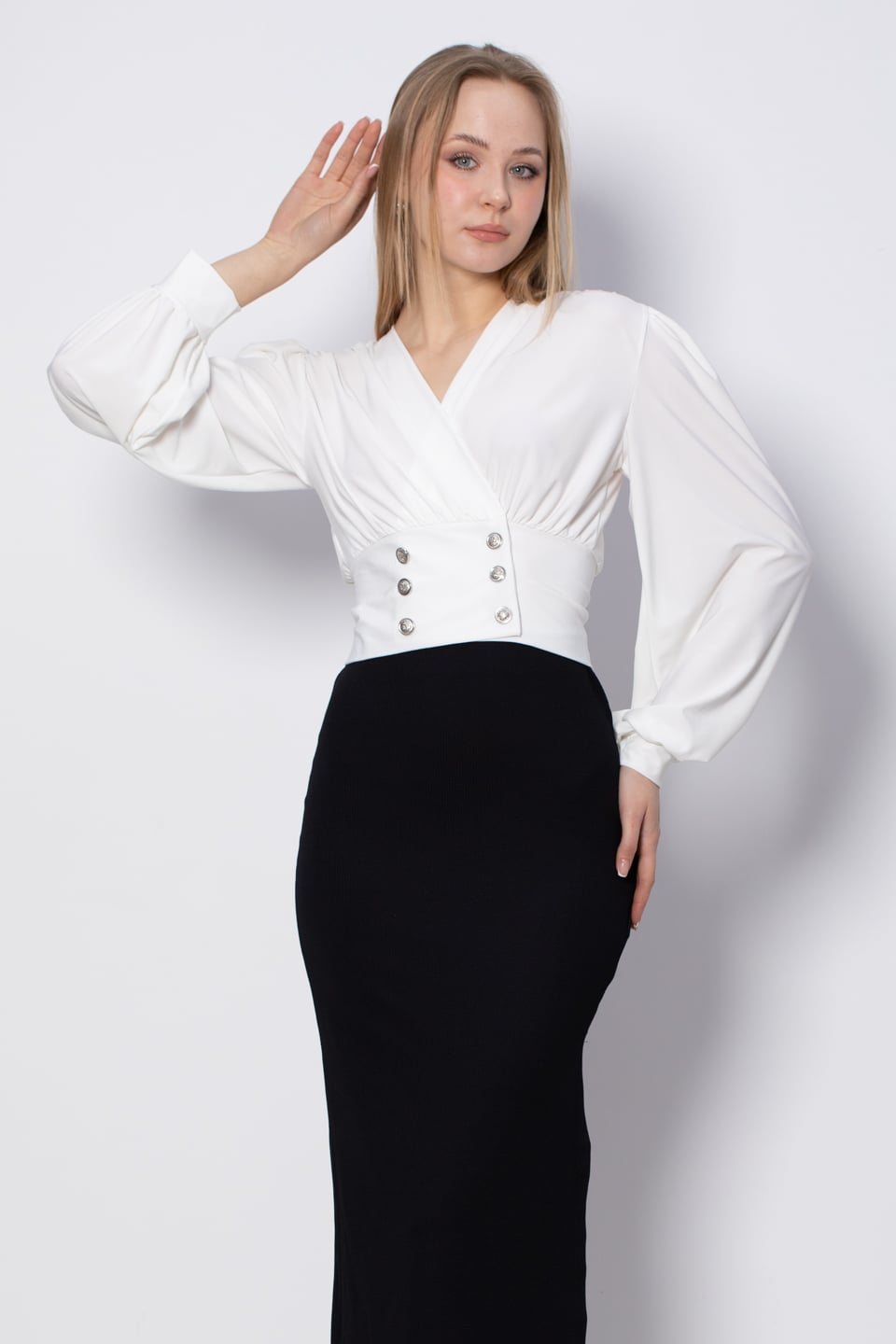 Gold Düğmeli Bluz - Ekru