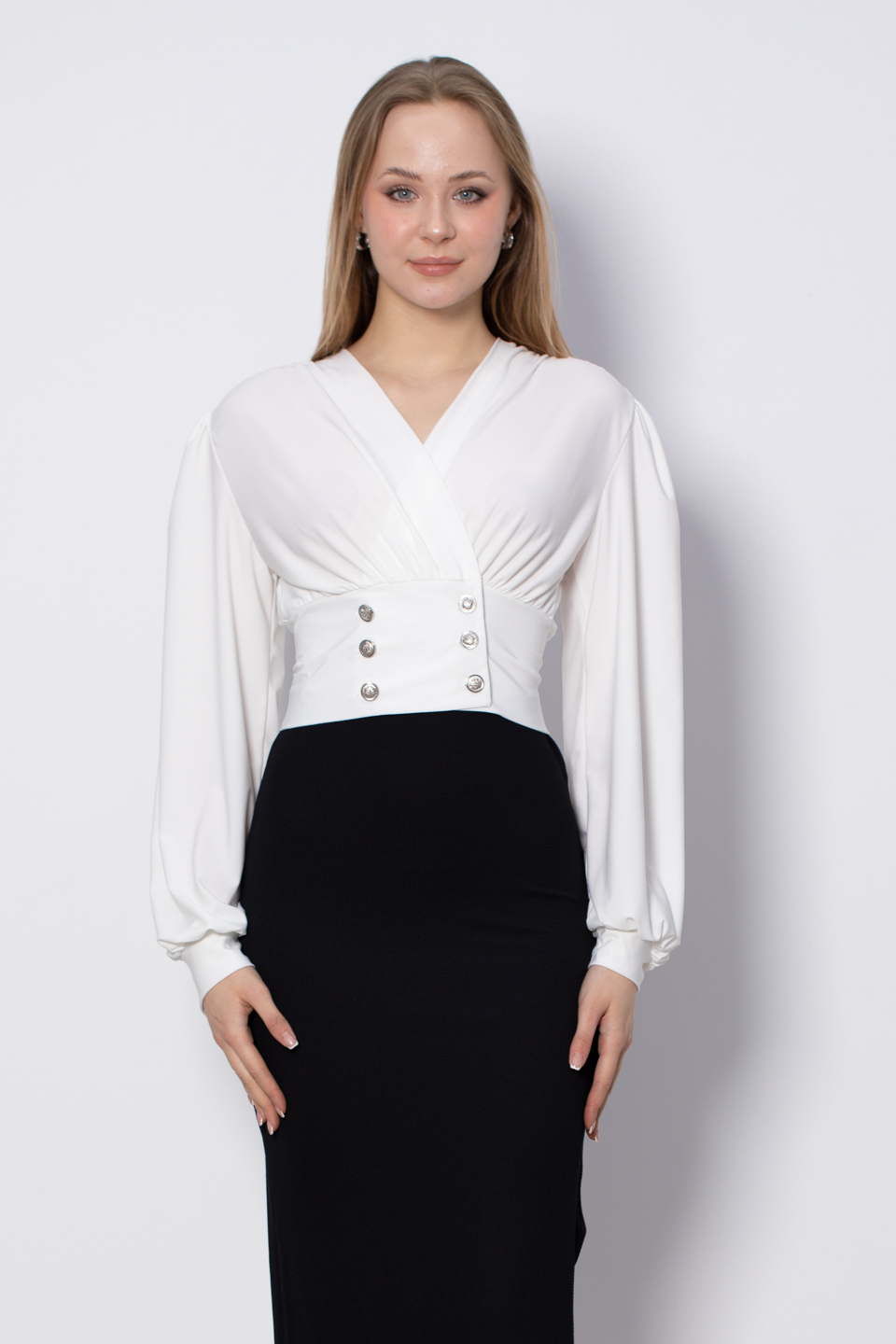 Gold Düğmeli Bluz - Ekru