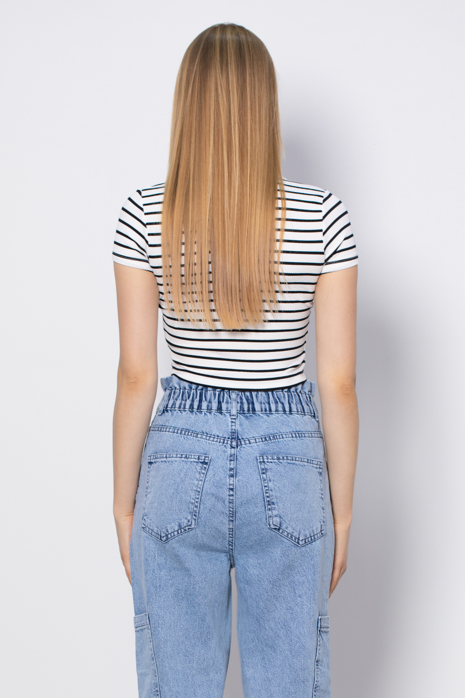 Gömlek yaka crop-6140 Beyaz/Siyah