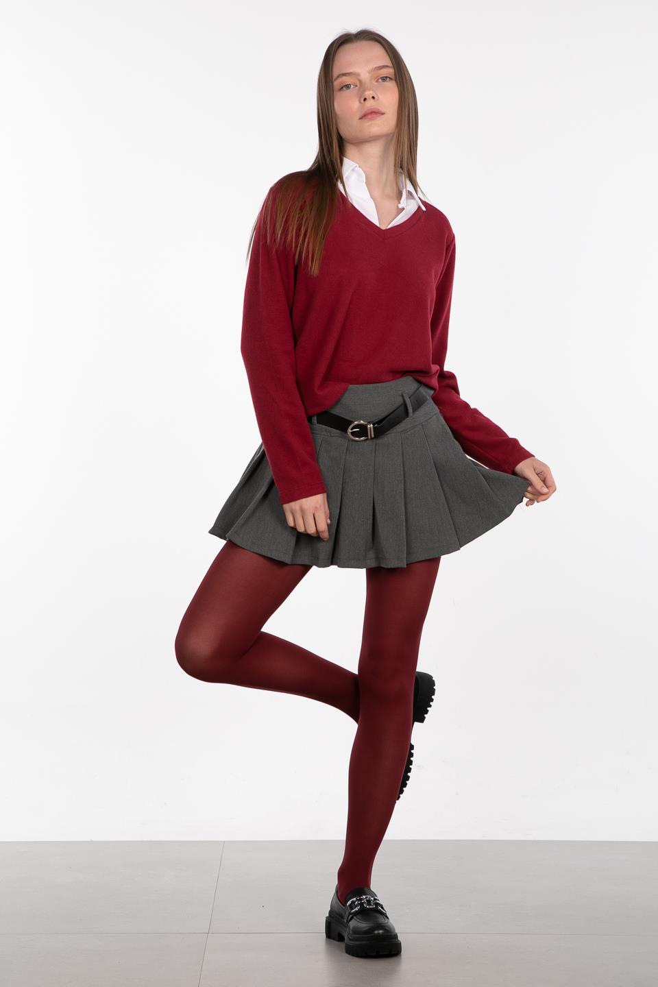 Gömlek yaka yumoş kazak-4658 Bordo