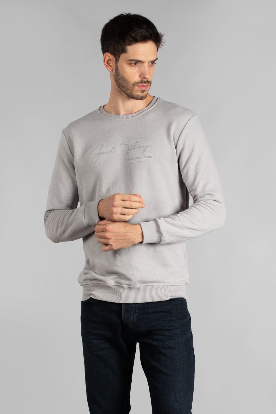 Good things yazı baskılı sweatshirt-4020 Gri