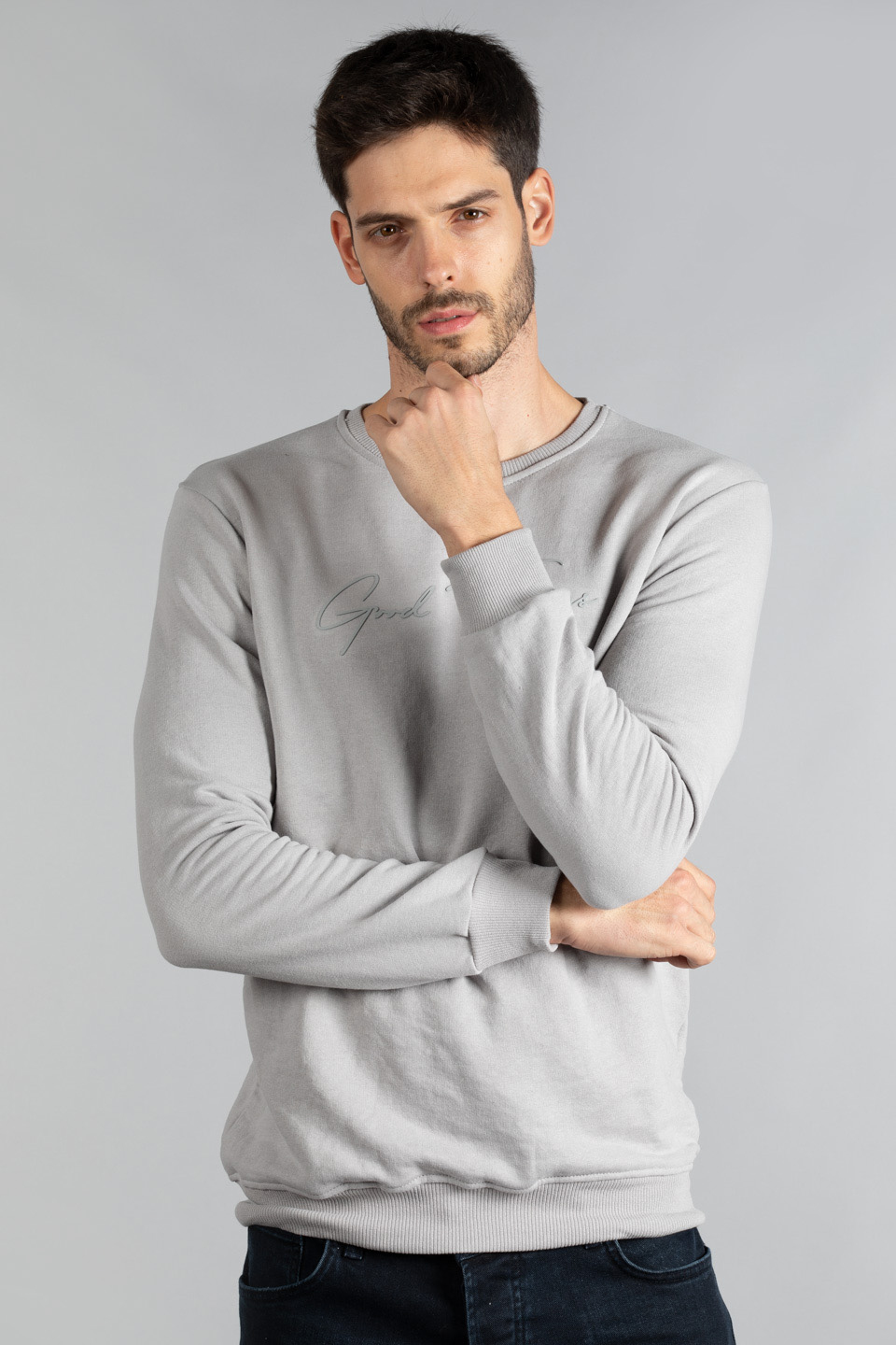 Good things yazı baskılı sweatshirt-4020 Gri