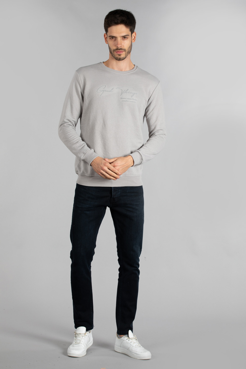 Good things yazı baskılı sweatshirt-4020 Gri
