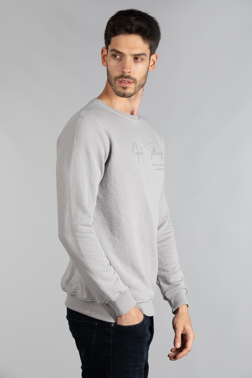 Good things yazı baskılı sweatshirt-4020 Gri