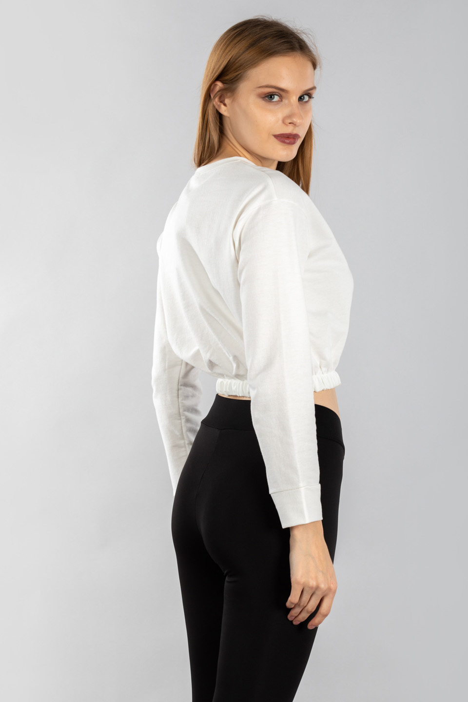 Güneş nakışlı crop sweat-4287 Beyaz