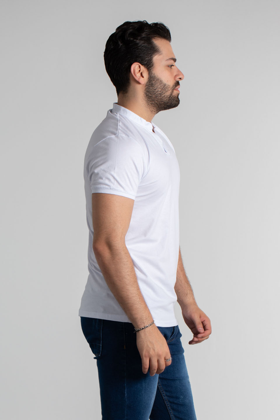Hakim yaka t-shirt-4452 Beyaz