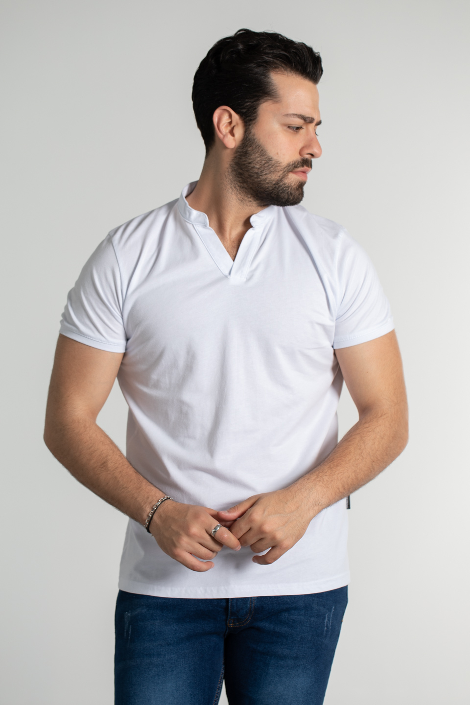 Hakim yaka t-shirt-4452 Beyaz