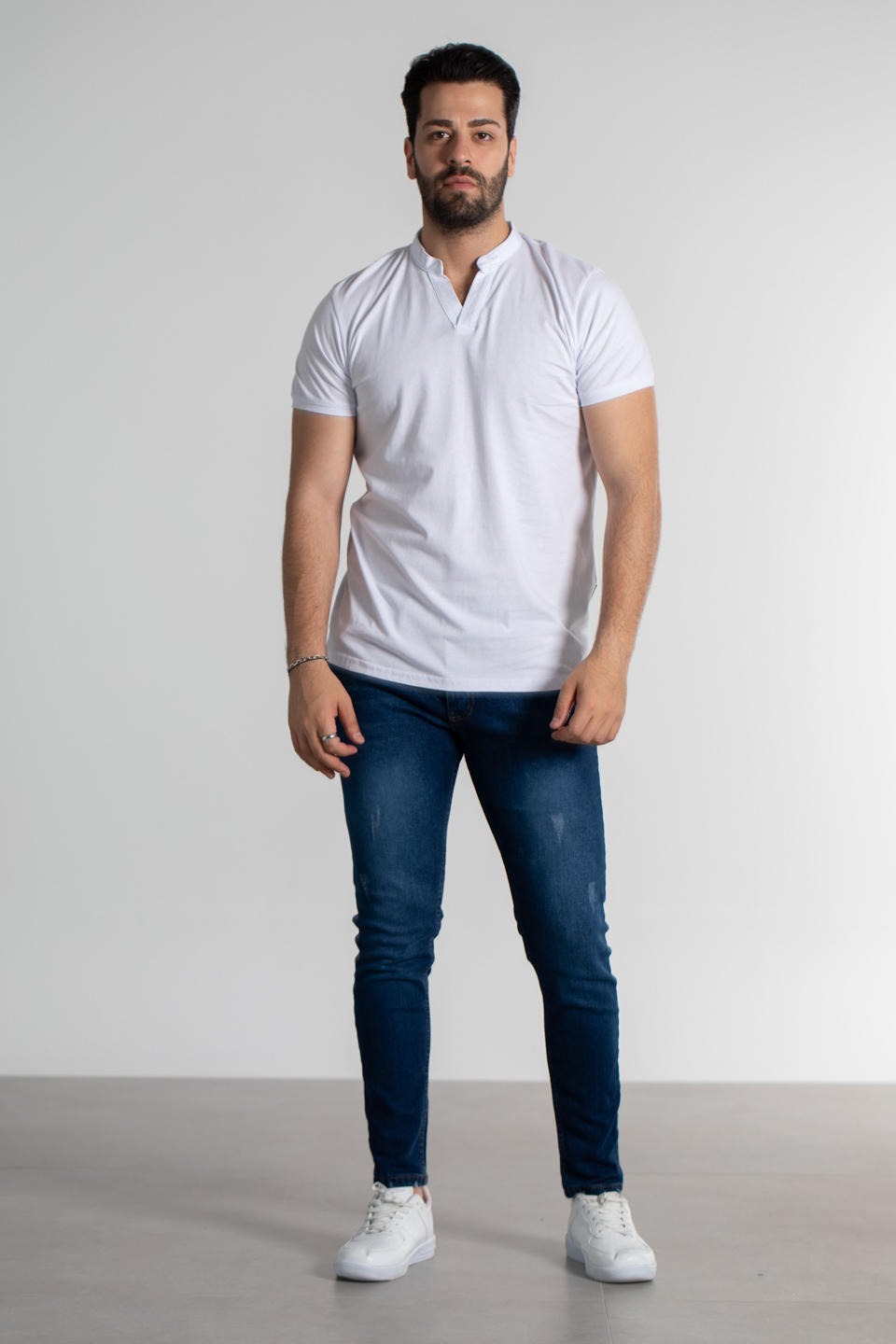 Hakim yaka t-shirt-4452 Beyaz