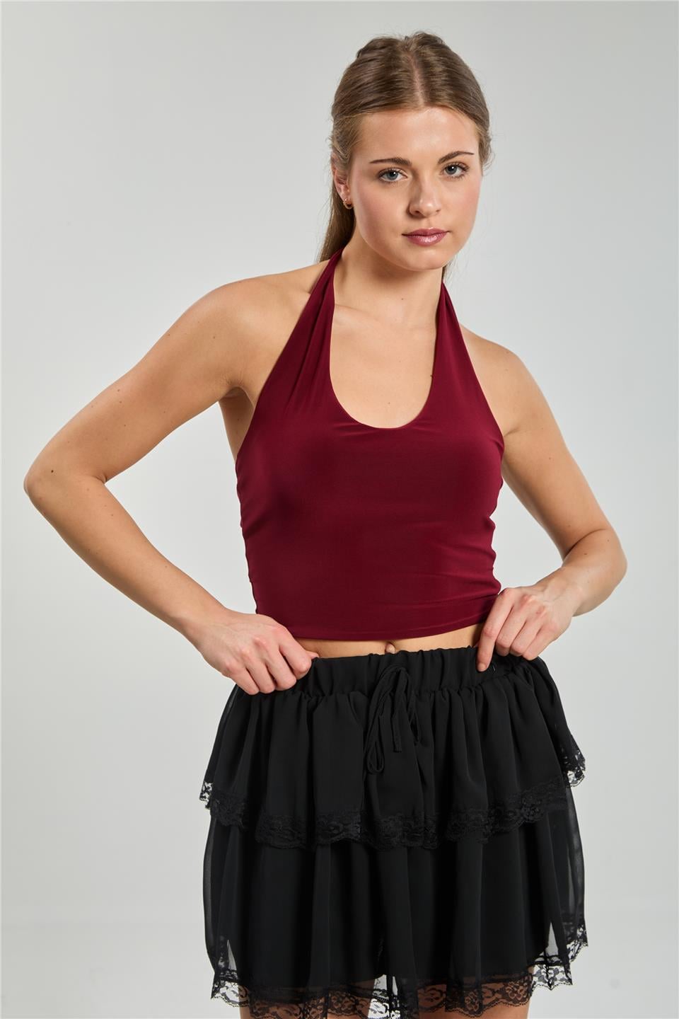 Halter yaka bluz-13835 Bordo