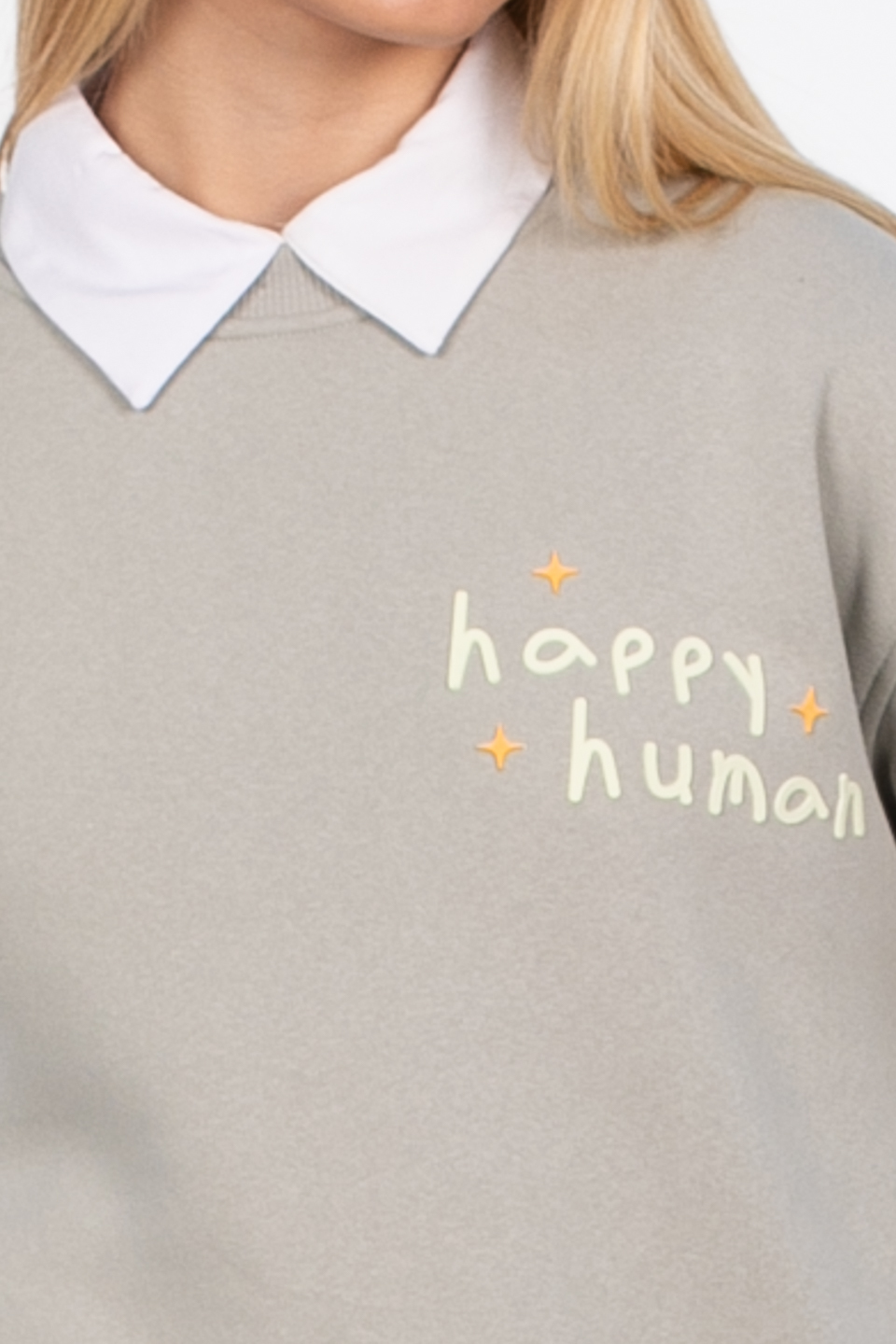 Happy human baskılı sweatshirt-83-566 B.Gri