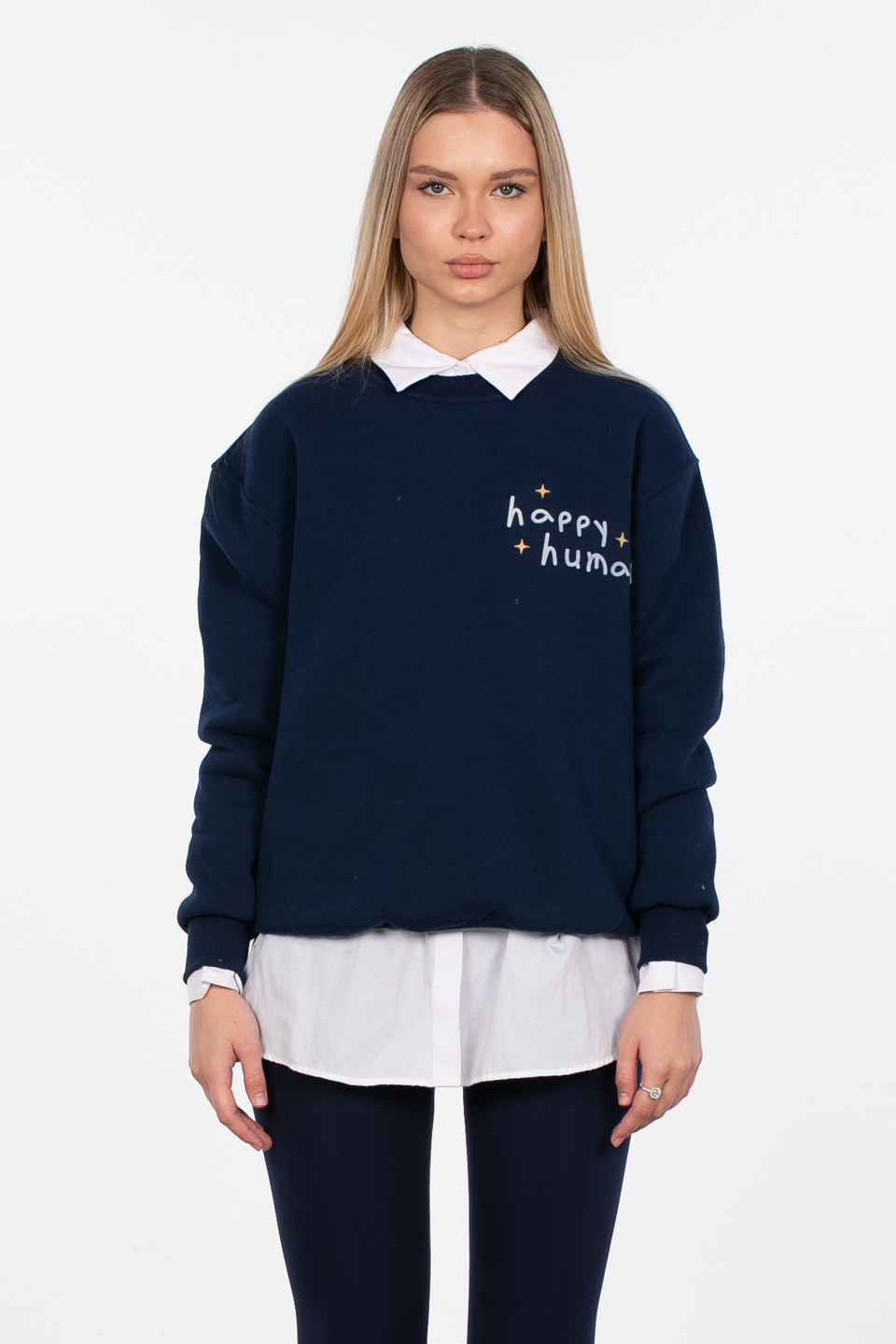Happy human baskılı sweatshirt-83-566 Lacivert