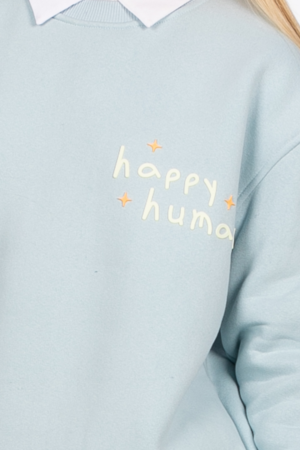 Happy human baskılı sweatshirt-83-566 A.Mavi