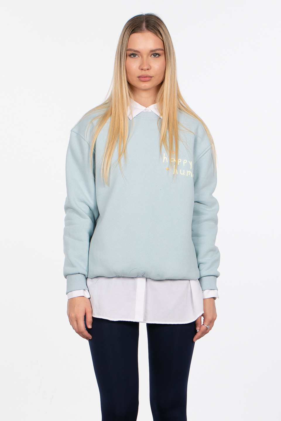 Happy human baskılı sweatshirt-83-566 A.Mavi