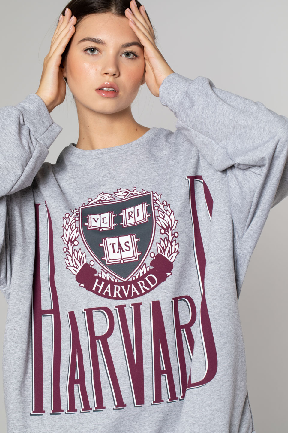 Harvard Baskılı Over Size Sweatshirt-Gri