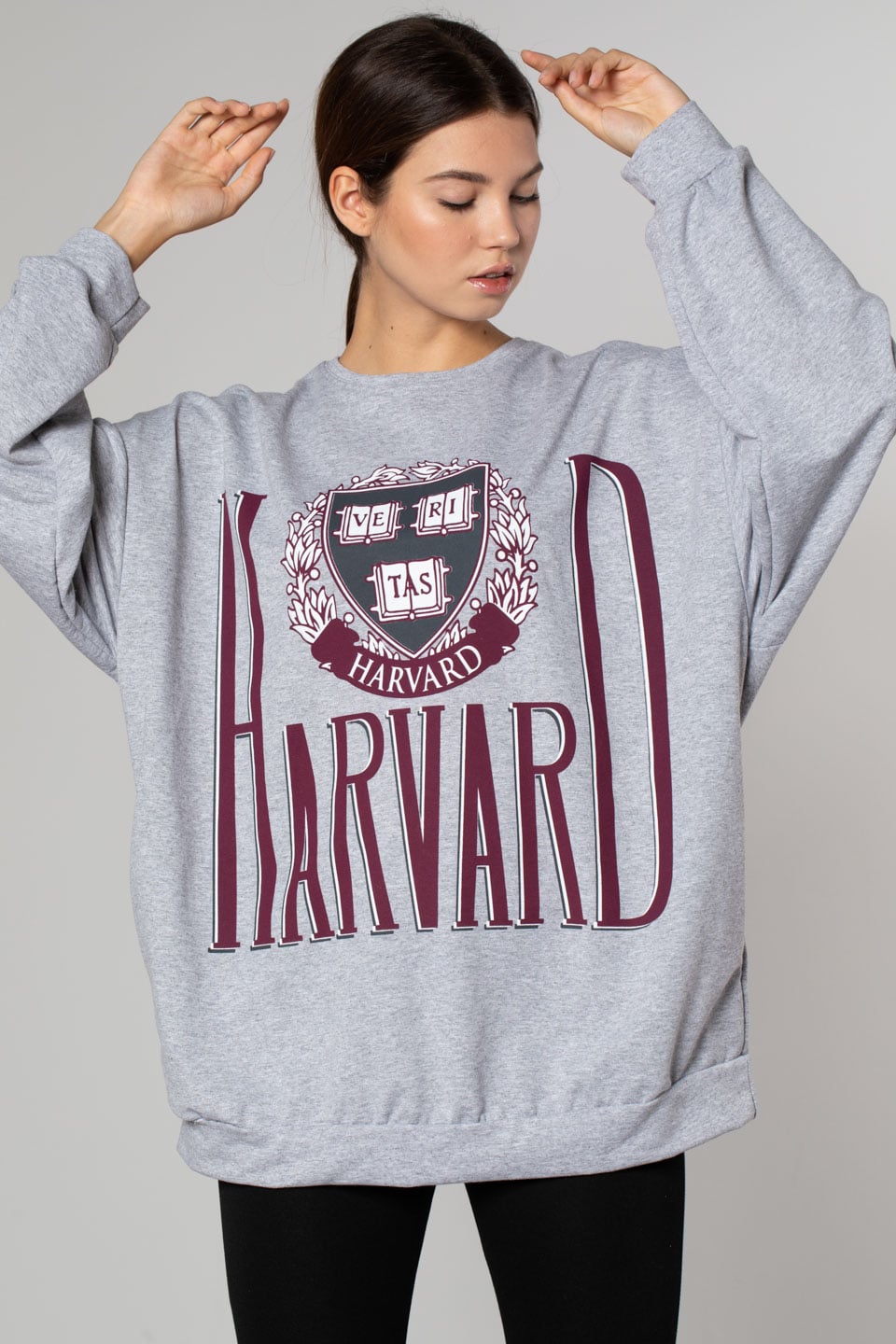 Harvard Baskılı Over Size Sweatshirt-Gri