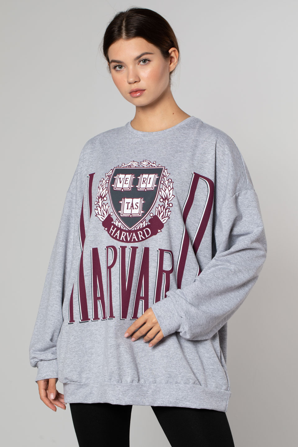 Harvard Baskılı Over Size Sweatshirt-Gri