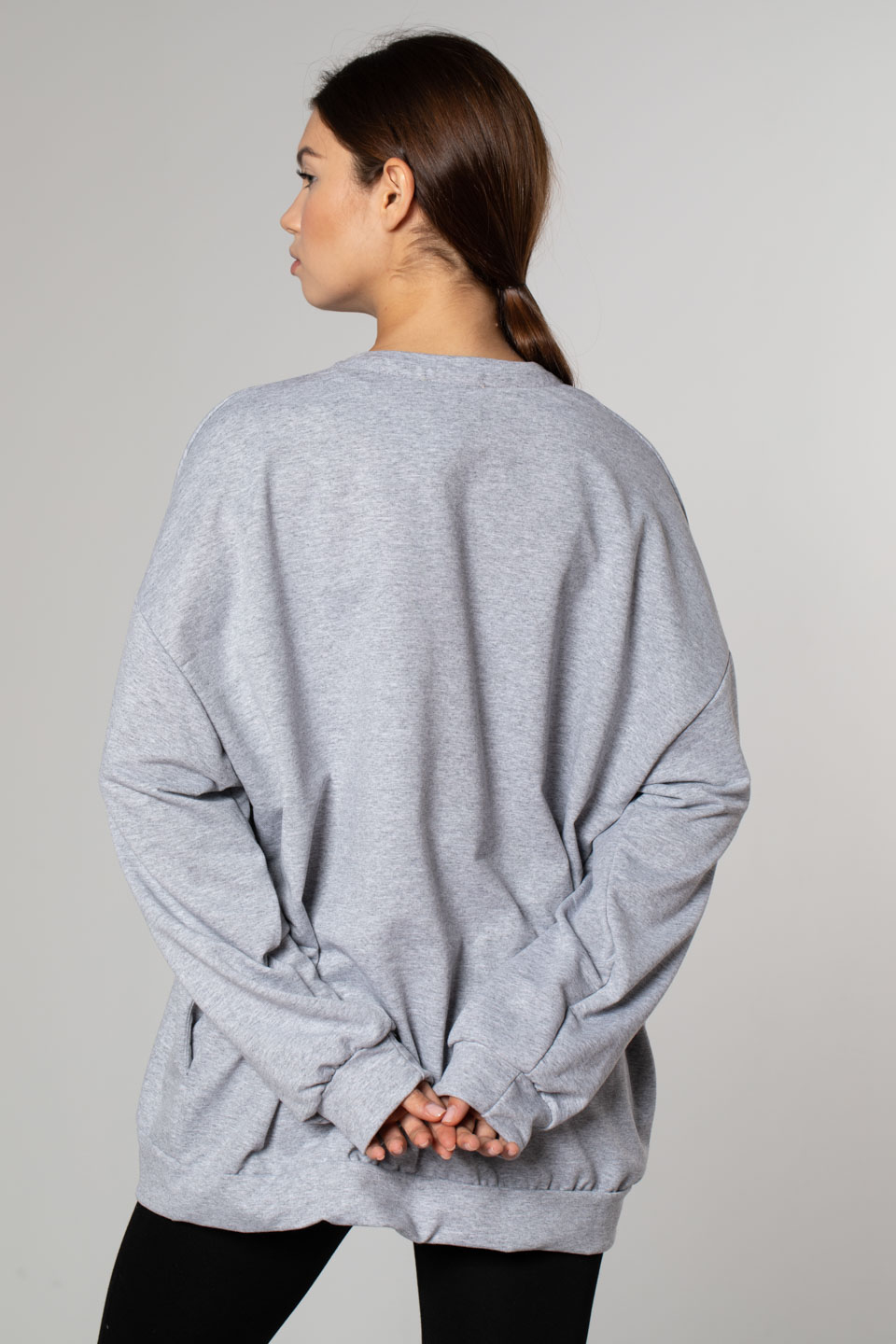 Harvard Baskılı Over Size Sweatshirt-Gri