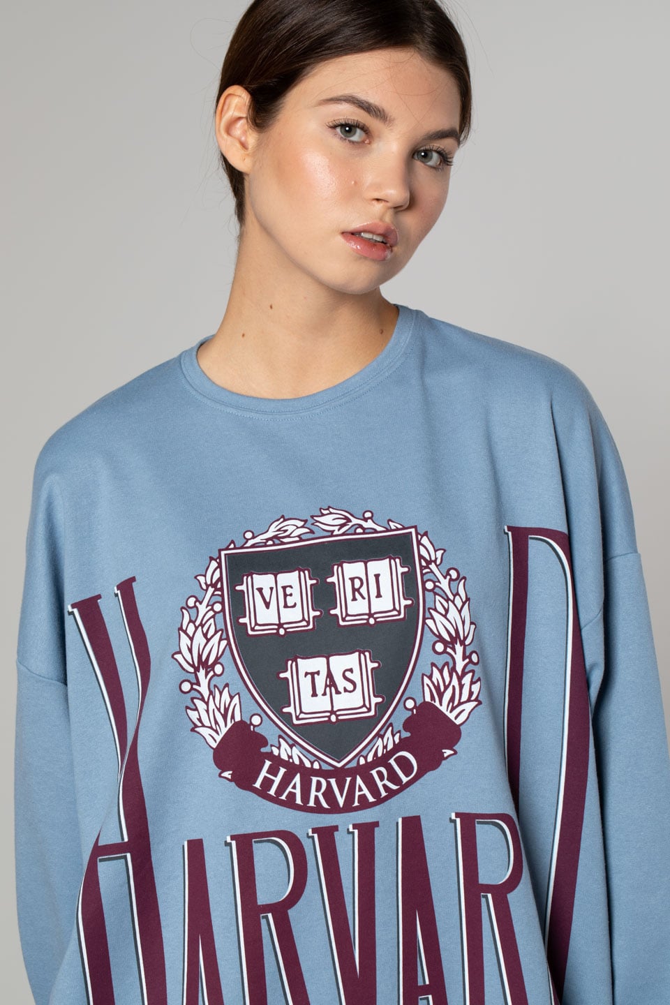 Harvard Baskılı Over Size Sweatshirt-Mavi