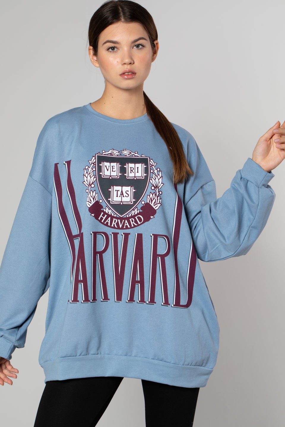 Harvard Baskılı Over Size Sweatshirt-Mavi